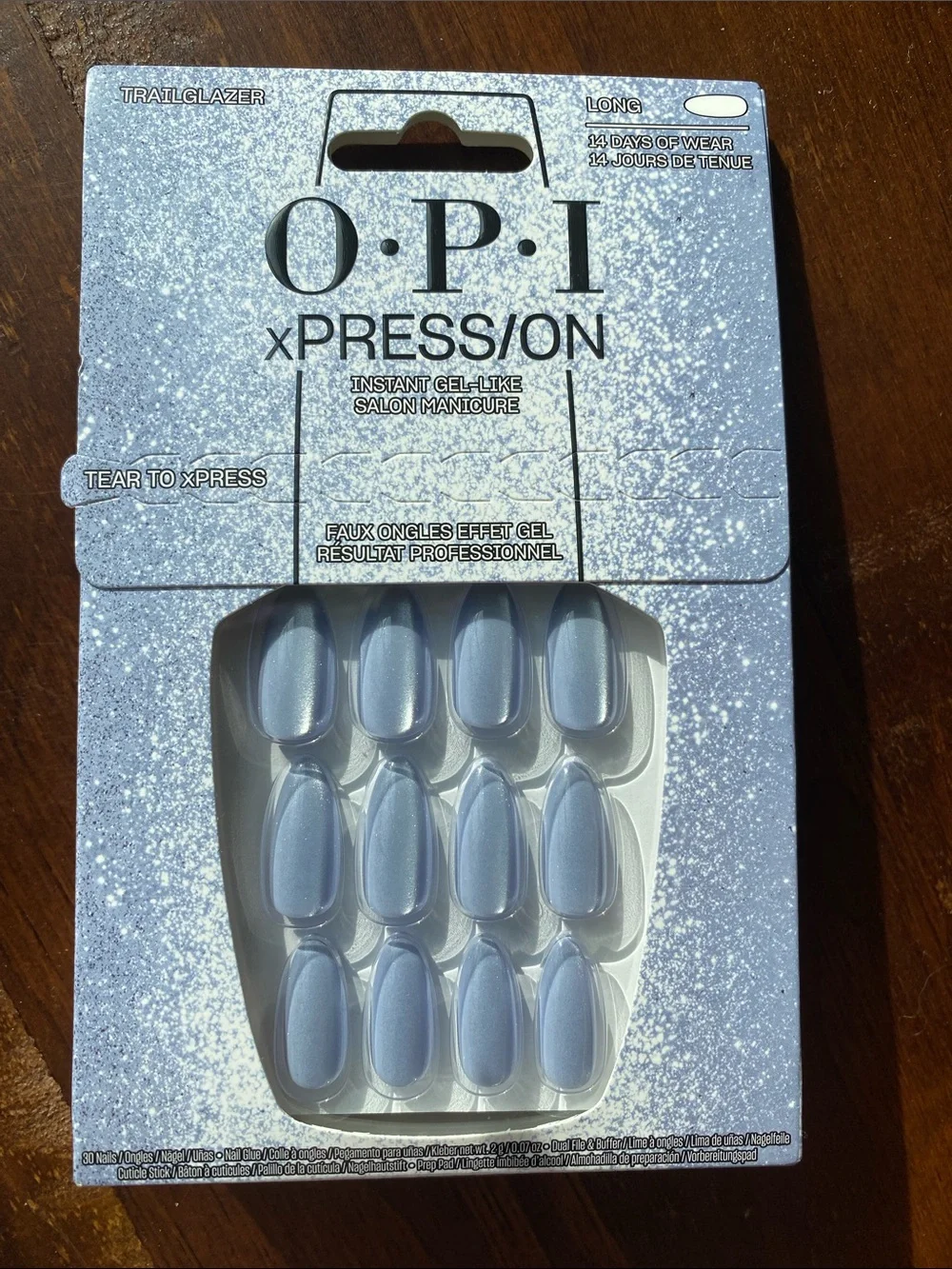 OPI Xpression Long Shimmery Blue Press On Nails